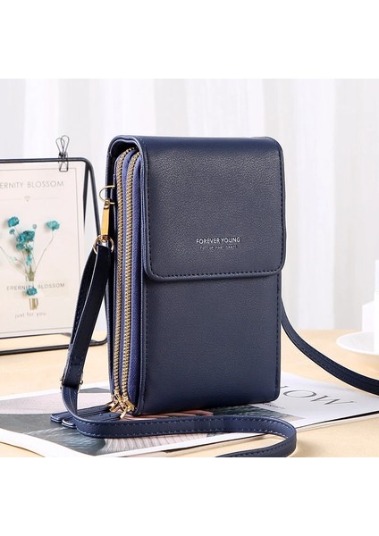 6.5 Inç Pu Deri Telefon Crossbody Çanta Kadınlar Için Dokunmatik Ekran Çantaları-Mavi (Yurt Dışından)