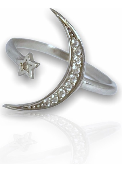 925 Ayar Gümüş Zirkon Taşlı Gümüş Ay Yıldız Yüzük fiyatları