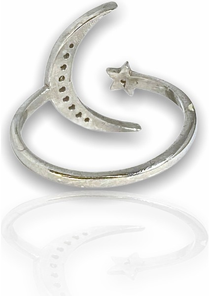 925 Ayar Gümüş Zirkon Taşlı Gümüş Ay Yıldız Yüzük fırsatları
