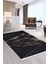 Dijidekor Siyah Gold Saçaklı Dijital Halı Kaymaz Yıkanabilir Iskandinav Yolluk 180X450 1