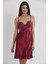 Kadın Saten Dantelli Gecelik & Sabahlık Takım - 4025 Bordo 5