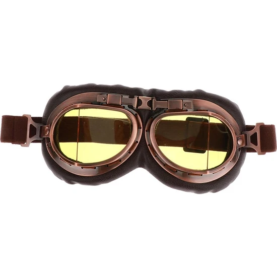 Retro Vintage Bakır Motosiklet Gözlüğü Sarı Lens Kask Pilot Sürme Gözlük (Yurt Dışından)