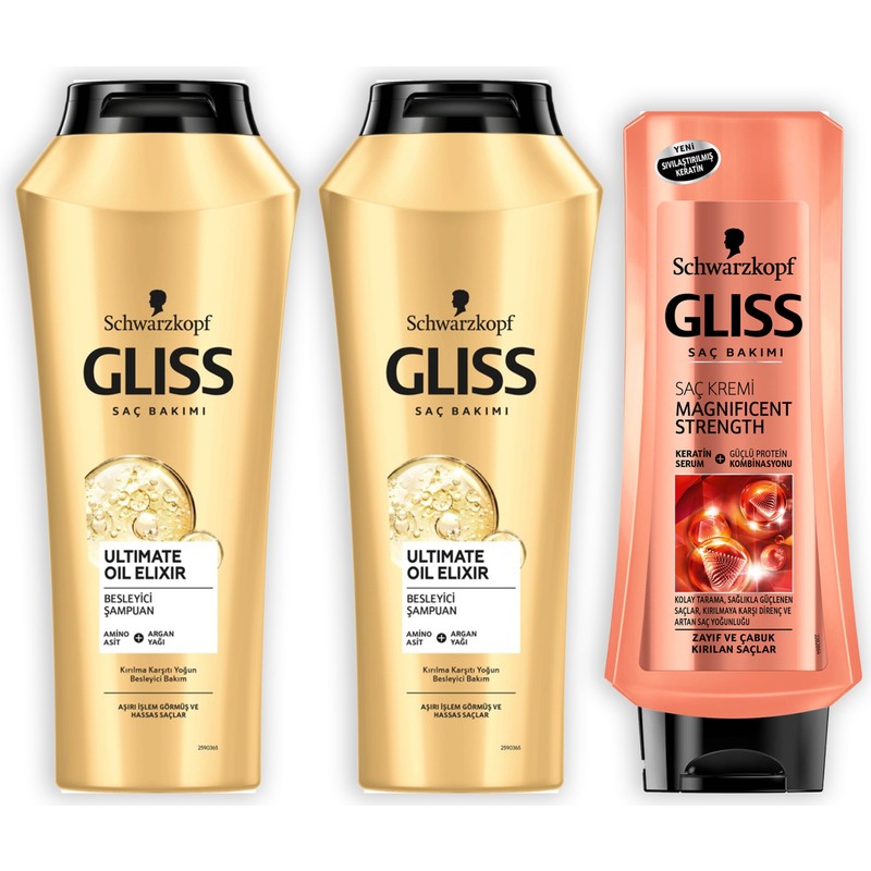 Gliss Ultimate Oil Elixer Şampuan 500ML X2 + Gliss Magnificent Saç Kremi 400ML