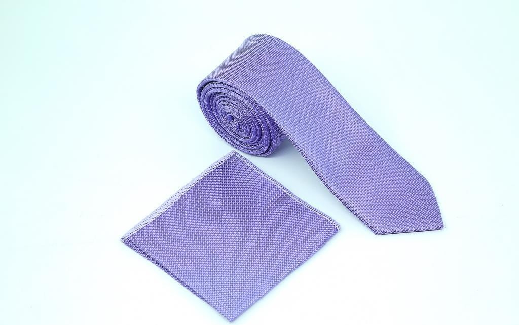 Brianze Lila Kravat Mendil Yaka Çiçeği Set %100 Microfiber Şık Tasarım görsel 3