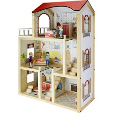 Toysilla Doğal Ağaç Çocuk Oyun Evi 13 Parça Eşyalı ve Aile Figürlü - T2004