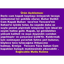 Dogant Tencere Tava Sahan İçin Buhar Delikli Üst Tepeli Z Tipi Cam Kapak 18 Cm+Tahta Baharat Kaşığı