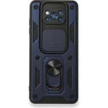 Smcase Xiaomi Poco X3 Kılıf Tank Aramid Sürgülü Vega Yüzüklü Lacivert