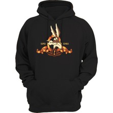 Remonz Coyote Baskılı 3 Ipl. Şardonlu 600 Gr. Siyah Kapüşonlu Sweatshirt