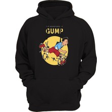 Remonz Forrest Gump Baskılı 3 Ipl. Şardonlu 600 Gr. Siyah Kapüşonlu Sweatshirt