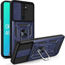 Smcase Oppo A5 2020 Kılıf Tank Aramid Sürgülü Vega Yüzüklü Lacivert