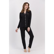 Pierre Cardin Classic Siyah Kadın Gömlek Pijama Takımı