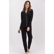 Pierre Cardin Classic Siyah Kadın Gömlek Pijama Takımı