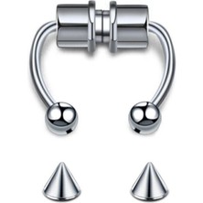 Afillix Concept Cerrahi Çelik Fake Septum Gümüş Renk Maynetik Piercing-Mıknatıslı Piercing