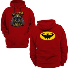 Remonz Batman Gym Çift Baskılı Kırmızı 3 Ipl. Şardonlu Kalın (600 Gr.) Içi Polar Kapüşonlu Sweatshirt Hoodie