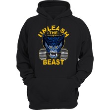 Remonz X-Men Beast Gym Baskılı Siyah 3 Ipl. Şardonlu Kalın (600 Gr.) Içi Polar Kapüşonlu Sweatshirt Hoodie