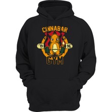 Remonz Pokemon Charmender Gym Baskılı Siyah 3 Ipl. Şardonlu Kalın (600 Gr.) Içi Polar Kapüşonlu Sweatshirt Hoodie