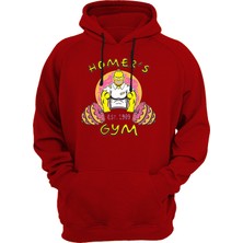 Remonz Homer Simpson Gym Baskılı Kırmızı 3 Ipl. Şardonlu Kalın (600 Gr.) Içi Polar Kapüşonlu Sweatshirt Hoodie