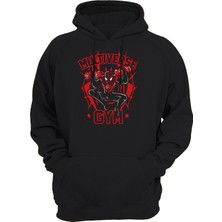 Remonz Spiderman Gym Baskılı Siyah 3 Ipl. Şardonlu Kalın (600 Gr.) Içi Polar Kapüşonlu Sweatshirt Hoodie