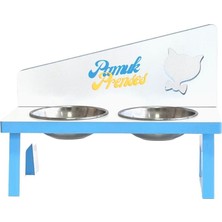Liva Ahşap Kedi ve Köpek Mama ve Su Kabı - 2'li Çelik Kaseli