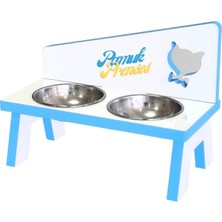 Liva Ahşap Kedi ve Köpek Mama ve Su Kabı - 2'li Çelik Kaseli