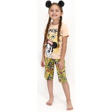 Minnie Mouse Lisanslı Check Me Out Yavruağzı Kız Çocuk Kapri Takımı
