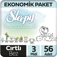 Sleepy Bebek Bezi Bio Natural 3 Numara Midi 56lı Jumbo Paket