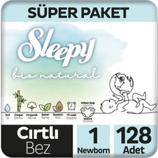 Sleepy Bio Natural Süper Paket Bebek Bezi 1 Numara Yenidoğan 128 Adet