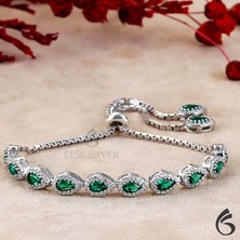Else Silver Yeşil Damla Taşlı Gümüş Asansörlü Bileklik