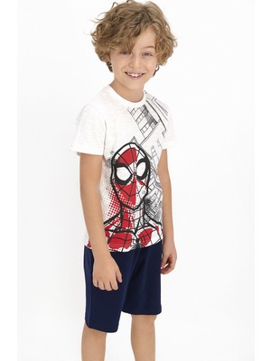 Marvel Spider-Man Lisanslı Krem Erkek Çocuk Bermuda Takım