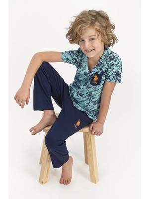 U.S. Polo Assn. U.s. Polo Assn Lisanslı Palm Mat Yeşil Genç Erkek Gömlek Pijama