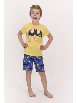 Batman Lisanslı Sarı Erkek Çocuk Bermuda Takım