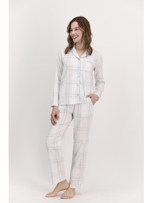 Arnetta Açık Mavi Ekoseli Kadın Gömlek Pijama Takımı