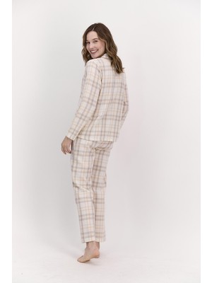 Pierre Cardin Ekoseli Kremmelanj Kadın Gömlek Pijama Takımı