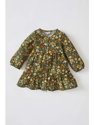 DeFacto Kız Bebek Çiçek Desenli Uzun Kollu Pamuklu Elbise W9411A222SP