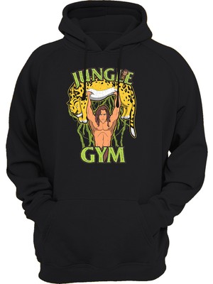 Remonz Tarzan Gym Baskılı Siyah 3 Ipl. Şardonlu Kalın (600 Gr.) Içi Polar Kapüşonlu Sweatshirt Hoodie