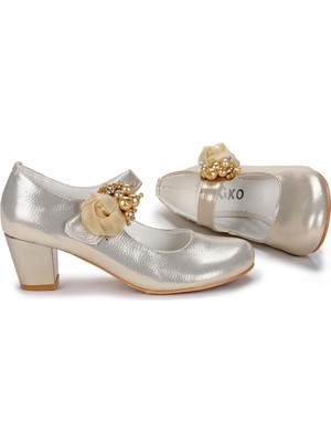 Kiko 751 Vakko Günlük Kız Çocuk 4 cm Topuk Babet Ayakkabı Altın