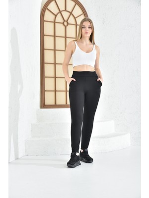 Anka Women Kadın Çelik Örme Paça Lastikli Jogger Pantolon Siyah Anka Women