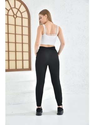 Anka Women Kadın Çelik Örme Paça Lastikli Jogger Pantolon Siyah Anka Women