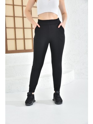 Anka Women Kadın Çelik Örme Paça Lastikli Jogger Pantolon Siyah Anka Women