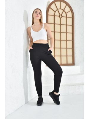 Anka Women Kadın Çelik Örme Paça Lastikli Jogger Pantolon Siyah Anka Women