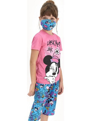 Minnie Mouse Lisanslı Check Me Out Pembe Kız Çocuk Kapri Takımı