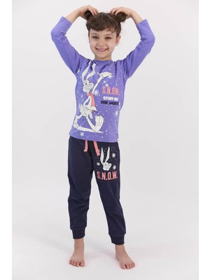 Bugs Bunny Lisanslı Snow Mor Kız Çocuk Pijama Takımı