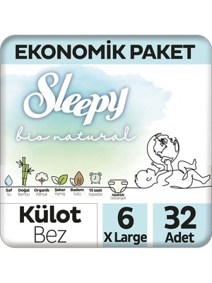 Sleepy Bio Natural Ekonomik Paket Külot Bez 6 Numara Xlarge 32 Adet