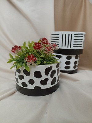 Orenda 3'lü Siyah-Beyaz Set, Beton Saksı Seti, Çiçek Saksısı