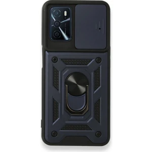 Oppo A16 Kılıf Tank Aramid Sürgülü Vega Yüzüklü Lacivert