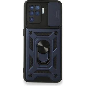 Oppo Reno 5 Lite Kılıf Tank Aramid Sürgülü Vega Yüzüklü Lacivert