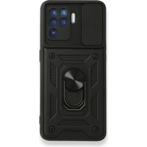 Oppo Reno 5 Lite Kılıf Tank Aramid Sürgülü Vega Yüzüklü Siyah