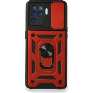 Oppo Reno 5 Lite Kılıf Tank Aramid Sürgülü Vega Yüzüklü Kırmızı