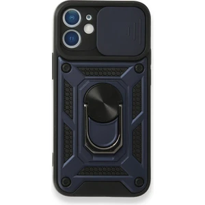 Apple iPhone 11 Kılıf Tank Aramid Sürgülü Vega Yüzüklü Lacivert