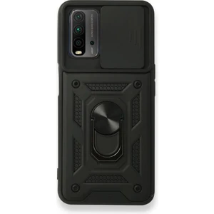 Xiaomi Redmi 9t Kılıf Tank Aramid Sürgülü Vega Yüzüklü Siyah